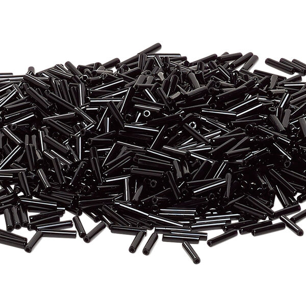 Bead, Miyuki, bugle bead, glass, pkg/50 g, 9x1.9mm center-drilled, opaque black, (RBU-0401). image number 0
