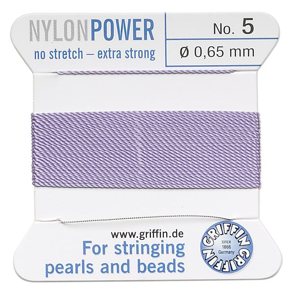 Thread, Griffin, nylon, lilac, size #5. Sold per 2-meter card (approximately 78 inches). image number 0