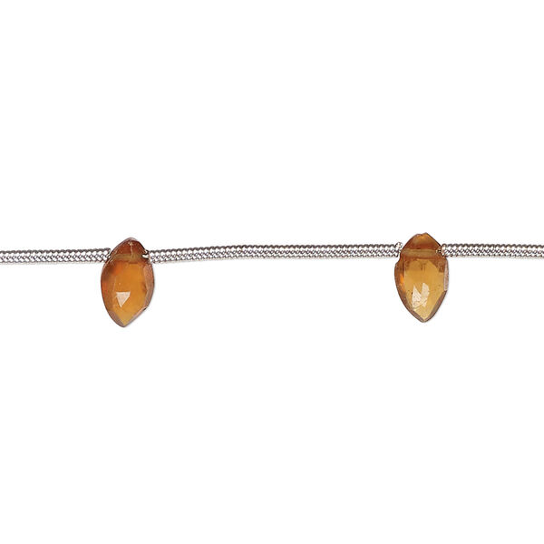 Hessonite garnet 1pkg8, hand-cut top-drilled faceted puffed marquise bead natural 6x3mm-8x5mm image number 0