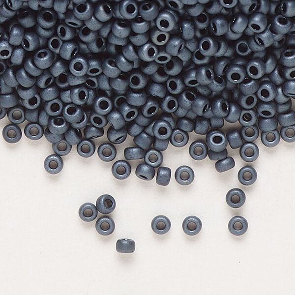 Seed bead, Miyuki, glass, pkg/250g, #11 rocaille, opaque matte gunmetal, (RR-2001). image number 0