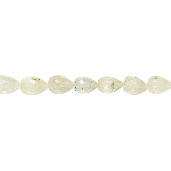 Bead, prehnite (natural), 6x4mm-8x5mm hand-cut micro-faceted teardrop with 0.4-1.4mm hole, C grade, Mohs hardness 6 to 6-1/2. Sold per 8-inch strand. image number 0