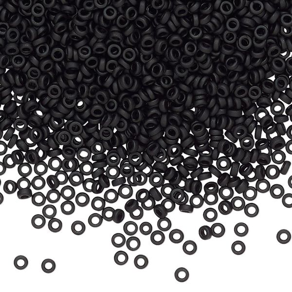 Seed bead, Miyuki, glass, pkg/50g, 2.2x1mm spacer rondelle, opaque matte black, (SPR2.2-401F). image number 0