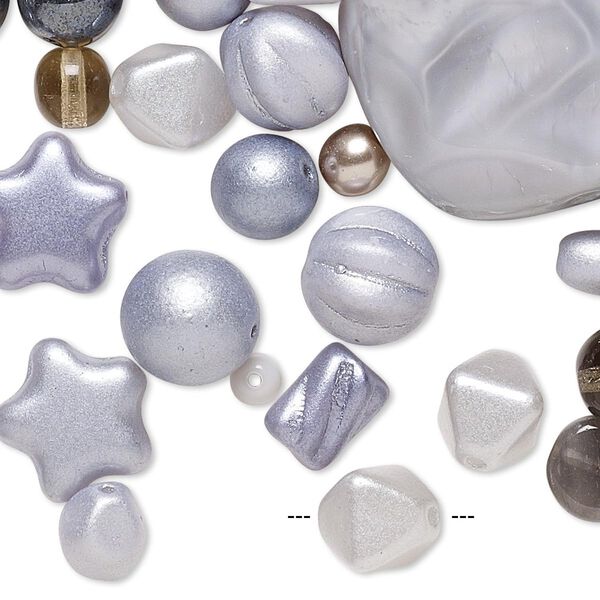Pearl mix 1/4 lb pk multi grey Preciosa Czech glass pearl, 4-34x29mm mixed shapes image number 0