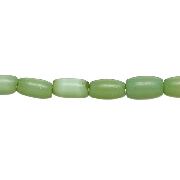 Bead, fiber optic glass, pkg/14 inch, opaque green, 10x6 center-drilled oval. image number 0