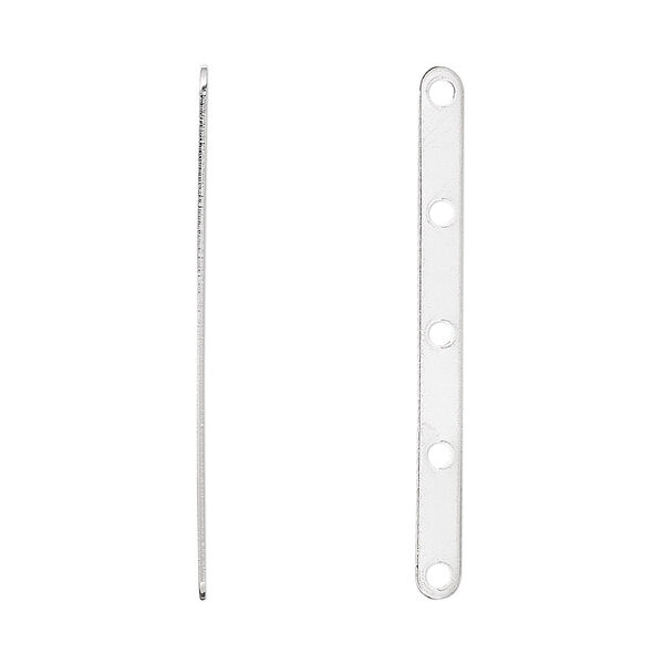 Spacer bar, silver-plated brass, 35x3mm 5-strand, fits up to 8mm bead. Sold per pkg of 100. image number 0