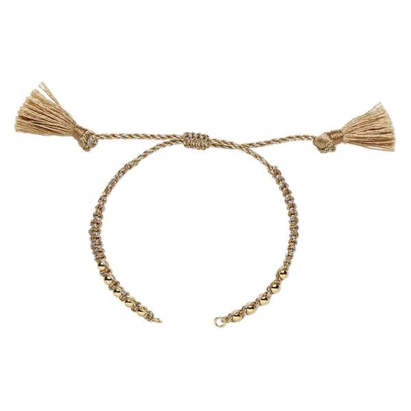 Bracelet component, nylon and gold-finished brass, gold / silver / copper, 9-3/4 inches with adjustable macramé closure and (2) 5mm open loops. Sold individually. image number 0