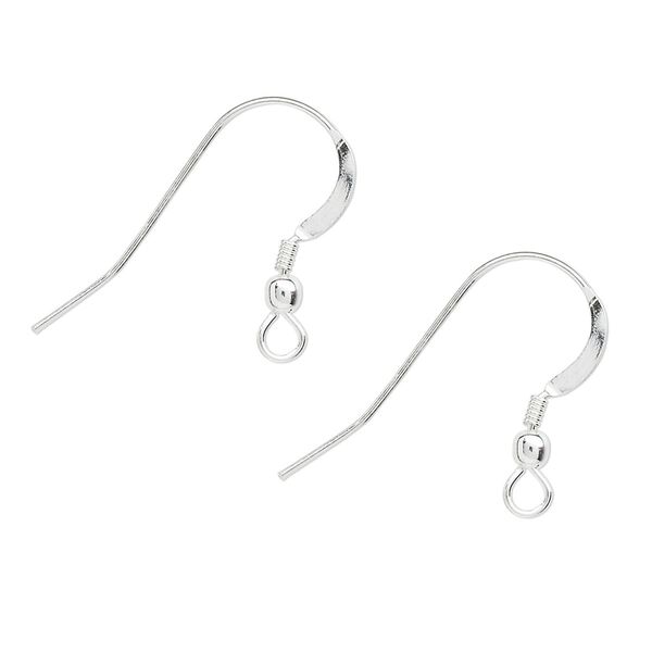 Ear wire fishhook 1pkg10 sterling silver, 18mm flat / 2.5mm ball / 2.5mm coil / open loop, 22 gauge 5 pair image number 0