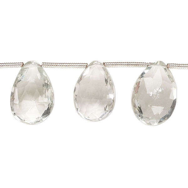 Green quartz 1pkg13, hand-cut top-drilled faceted puffed teardrop bead 12x9mm-17x11mm image number 0