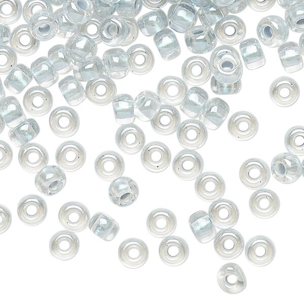 Seed bead, Miyuki, glass, pkg/250g, #6 rocaille, translucent light blue-lined pearlized crystal clear, (RR-4608). image number 0