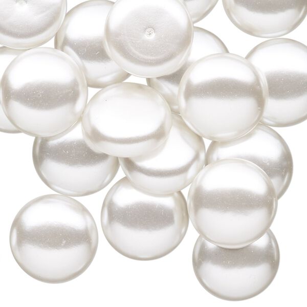 Embellishment, vintage Japanese acrylic pearl, white, 14mm half-drilled button. Sold per pkg of 24. image number 0