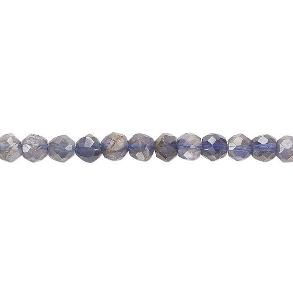Iolite 1pkg1, hand-cut faceted round bead natural 13 inch 4mm image number 0