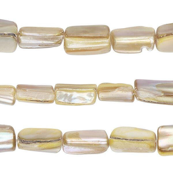 Bead mix, mother-of-pearl shell (dyed), yellow and beige, medium chip and 11x5mm-12x7mm stick, Mohs hardness 3-1/2. Sold per pkg of (3) 15-inch strands. image number 0
