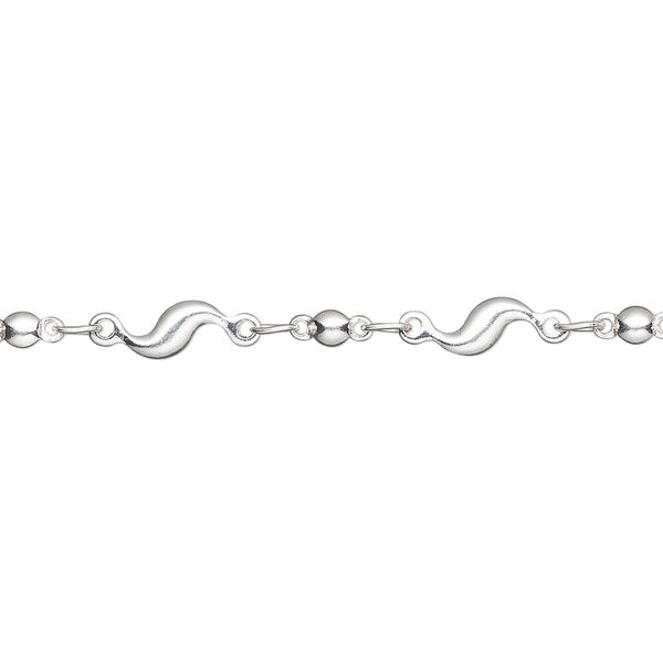 Chain, silver-plated brass, 4mm S-bar. Sold per pkg of 5 feet. image number 0