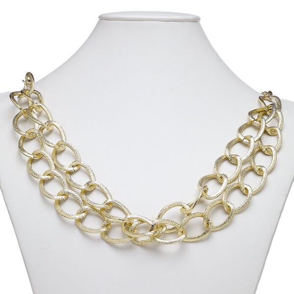 Necklace, 2-strand, gold-finished aluminum and steel, 28x20mm twisted oval, 24 inches with lobster claw clasp. Sold individually. image number 0