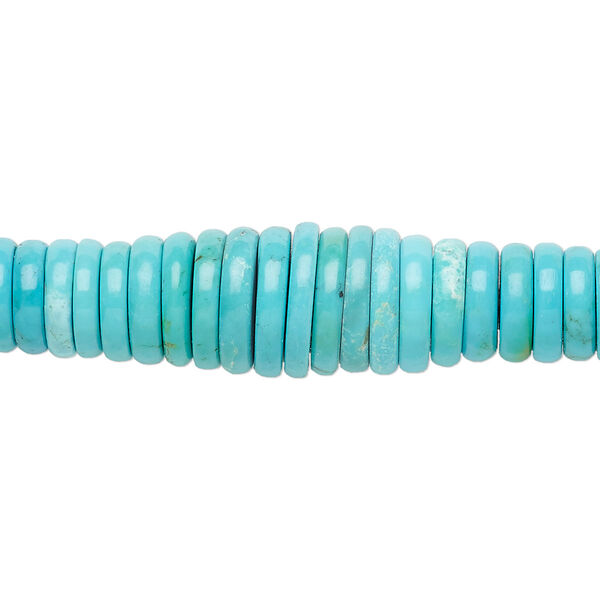 Bead, turquoise (dyed / stabilized), blue, 3x2mm-12x2mm graduated rondelle, B grade, Mohs hardness 5 to 6. Sold per 15" to 16" strand. image number 0