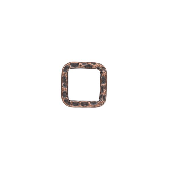 Component, antique copper-plated steel, 12x12mm double-sided hammered flat open square. Sold per pkg of 12. image number 0