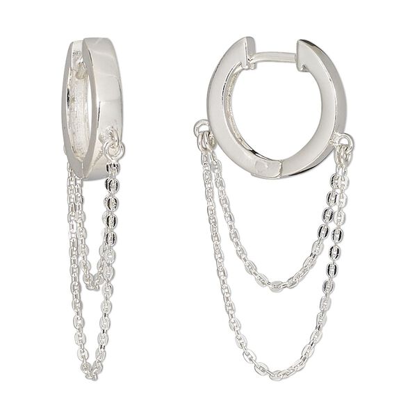 Earring hoop 1pkg2 sterling silver, 14mm round / 21mm drape / 1mm chain / square tube / hinged, 18 gauge 1 pair image number 0
