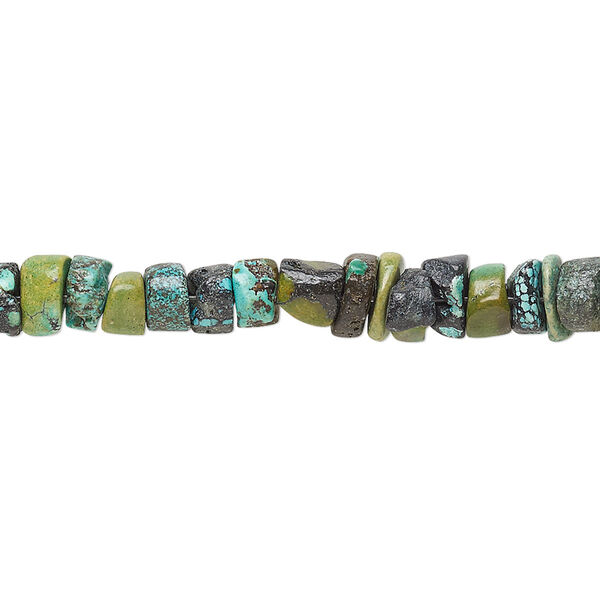 Bead, turquoise (dyed / stabilized), blue-green, 6x4mm heishi with 0.6mm hole, C- grade, Mohs hardness 5 to 6. Sold per 15-inch strand. image number 0