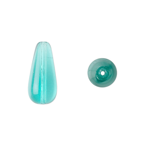 Bead, Czech pressed glass, light aqua, 20x9.5mm teardrop. Sold per 15-1/2" to 16" strand, approximately 20 beads. image number 0