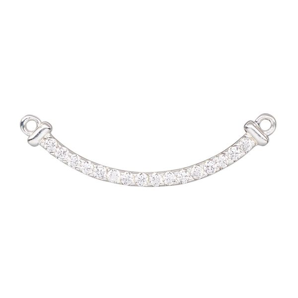 Focal, sterling silver and cubic zirconia, clear, 35.5x9mm single-sided curved rectangle with 2 loops. Sold individually. image number 0