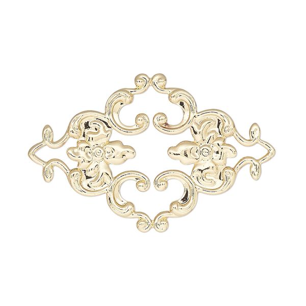 Focal, gold-finished brass, 36x23mm single-sided filigree with flower and leaves design. Sold per pkg of 2. image number 0