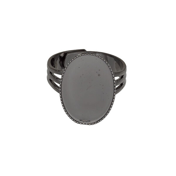 Ring, gunmetal-plated brass, 19x14mm with 18x13mm oval setting, adjustable from size 7-10. Sold per pkg of 6. image number 0