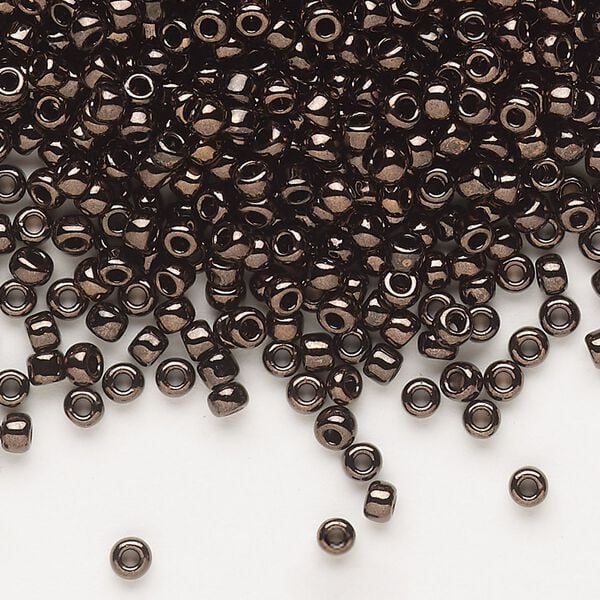 Seed bead, Dyna-Mites™, glass, opaque iris dark bronze, #8 round. Sold per 40-gram pkg. image number 0