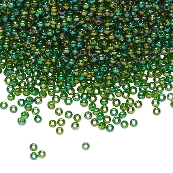 Seed bead, Preciosa Ornela Czech glass, pkg/50g, #11 rocaille, translucent rainbow green, (51120). image number 0
