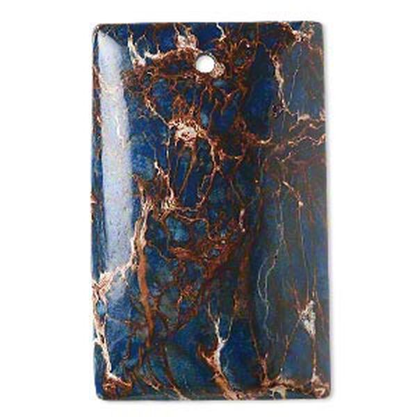 Focal, magnesite (dyed / stabilized), lapis blue, 40x25mm hand-cut top-drilled domed rectangle with flat back, B grade, Mohs hardness 3-1/2 to 4. Sold individually. image number 0