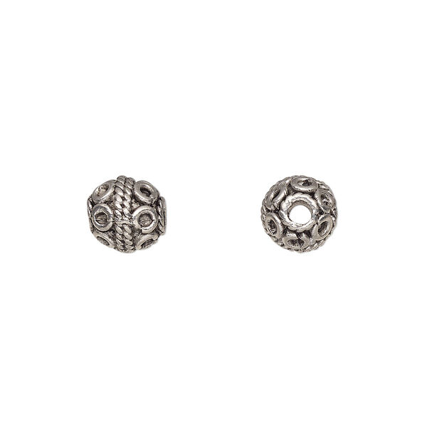 Bead, pewter (tin-based alloy), pkg/1, antiqued, 8mm round with circle pattern. image number 0