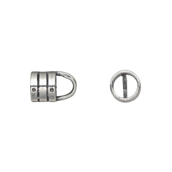 Crimp end, sterling silver, 8x6mm tube with loop, 6mm inside diameter. Sold individually. image number 0
