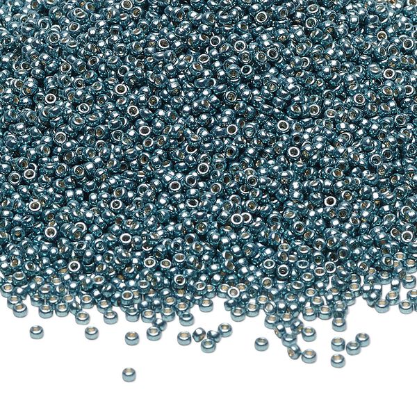 Seed bead, Miyuki, glass, pkg/35g, #15 rocaille, Duracoat® opaque galvanized dark seafoam, (RR-4217). image number 0
