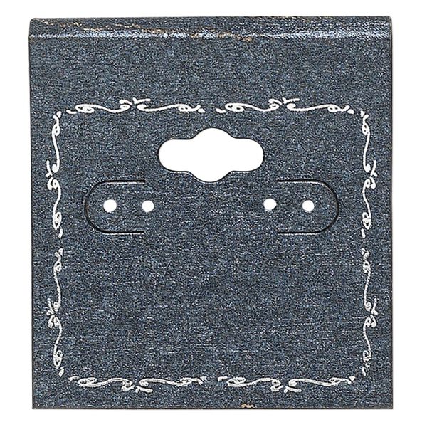 Earring card, PVC plastic and paper, opaque black and silver, 2x2 inch square with scroll design. Sold per pkg of 100. image number 0