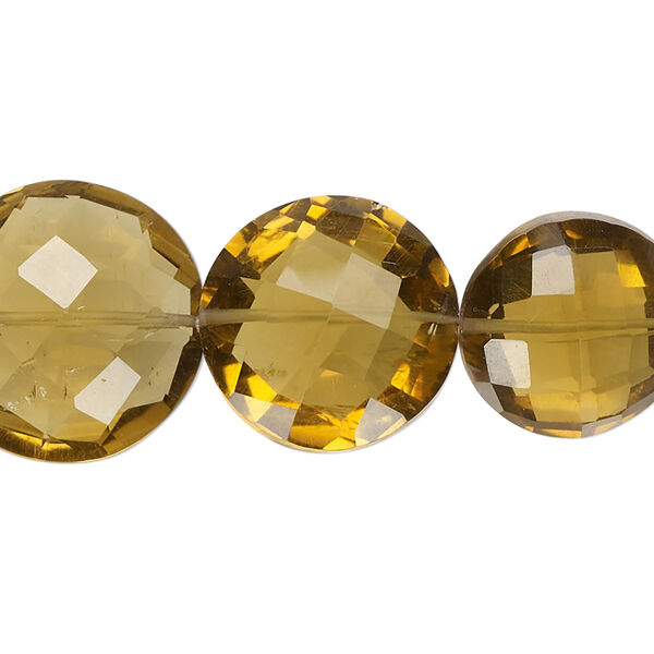Golden quartz 1pkg1, hand-cut faceted puffed flat round bead 7 inch 15-19mm image number 0