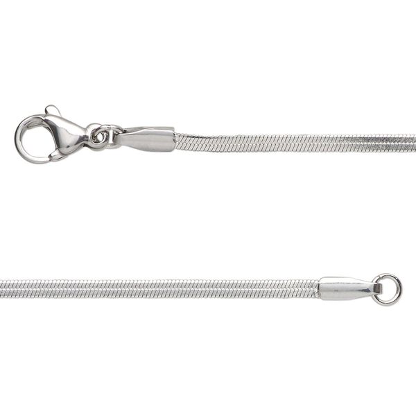 Chain, stainless steel, 1.8mm herringbone, 24 inches with lobster claw clasp Sold per pkg of 2. image number 0