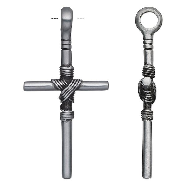 Pendant, antiqued "pewter" (zinc-based alloy), 72x35mm cross. Sold individually. image number 0