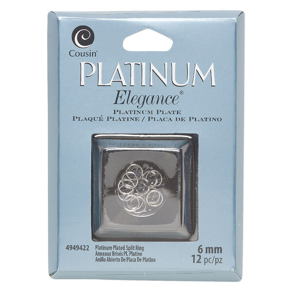 Split ring, platinum-plated copper, 6mm round. Sold per pkg of 12. image number 0