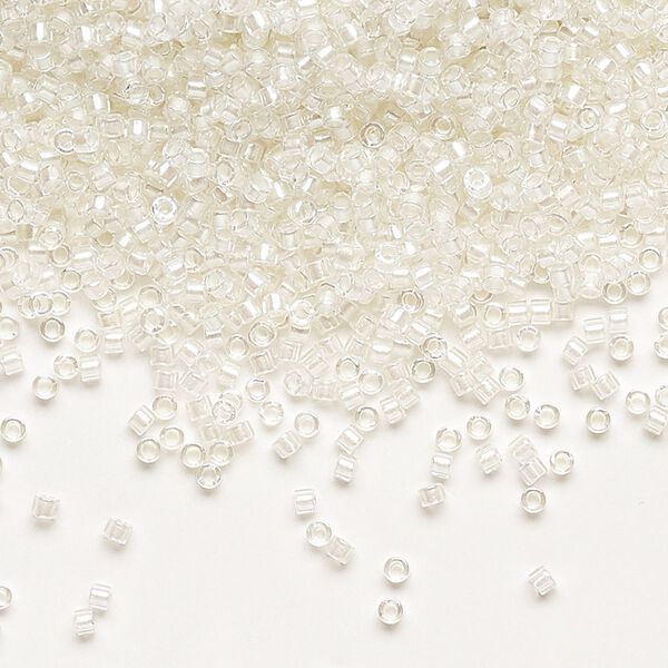 Seed bead, Delica®, glass, pkg/250g, #11 round, translucent white pearl-lined rainbow pale beige (DB-1701). image number 0