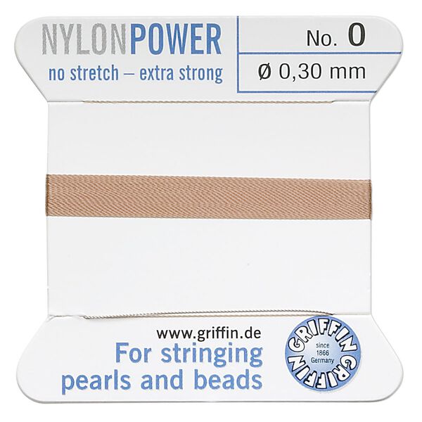 Thread, Griffin, nylon, beige, size #0. Sold per 2-meter card (approximately 78 inches). image number 0