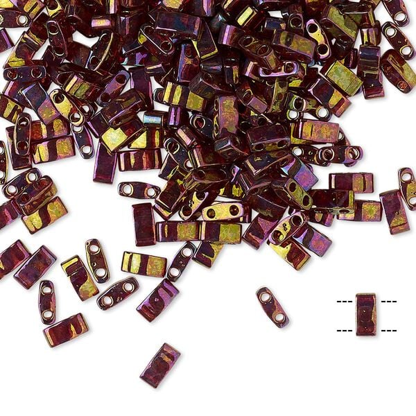 Seed bead, TILA®, glass, pkg/40g, 5x2.3mm half tila rectangle, translucent rainbow gold luster dark topaz, (HTL-301). image number 0
