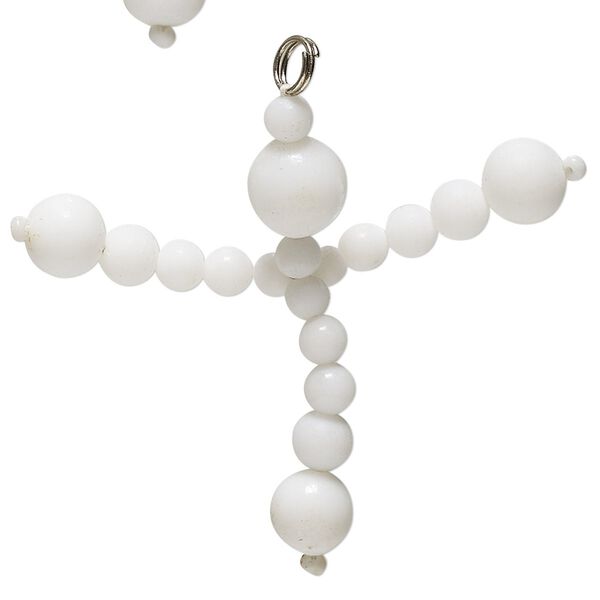 Focal, vintage Japanese glass and silver-finished brass, white, 36x16.5mm. Sold per pkg of 6. image number 0