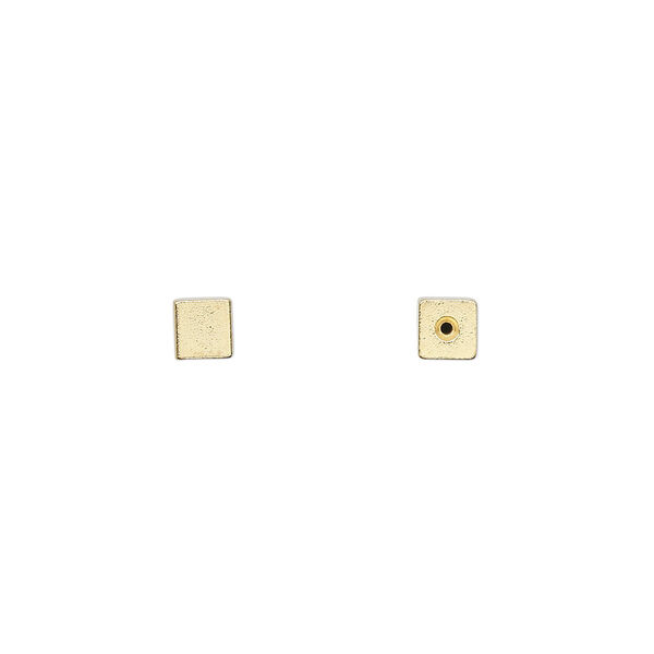 Bead end, glue-on, gold-finished brass, 4mm cube. Sold per pkg of 12. image number 0
