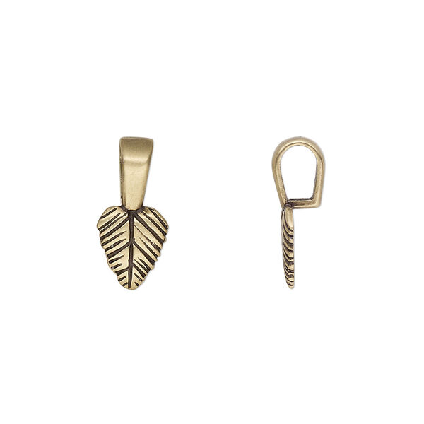 Bail, JBB Findings, glue-on, antiqued brass, 16x7.5mm with 8.5x7.5mm leaf flat base. Sold per pkg of 2. image number 0
