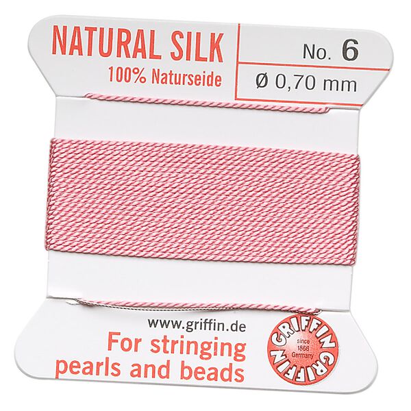 Thread, Griffin, silk, dark pink, size #6. Sold per 2-meter card (approximately 78 inches). image number 0
