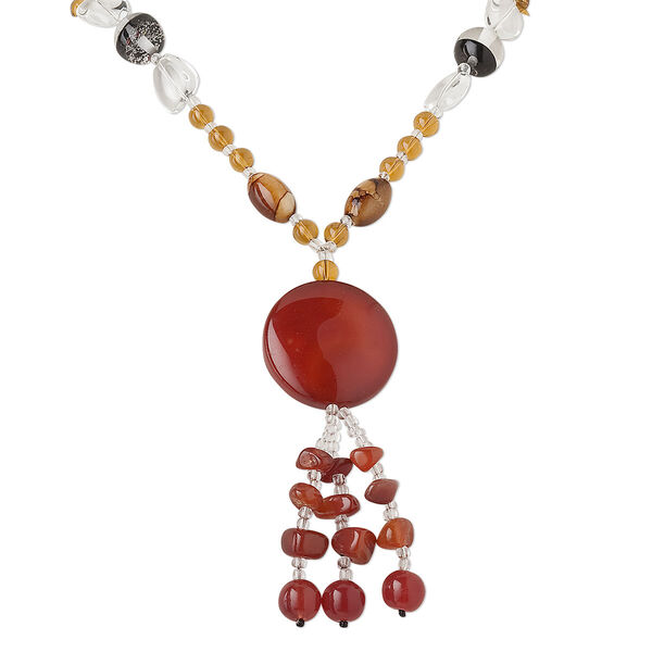 Red agate / glass 1pkg1, round bead continuous necklace 28 inch 40mm image number 0