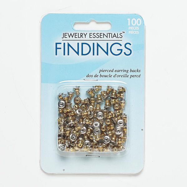 Earnut 1pkg100 "pewter" (zinc-based alloy), 6x5mm barrel, gold- / silver-finished 50 pair image number 0