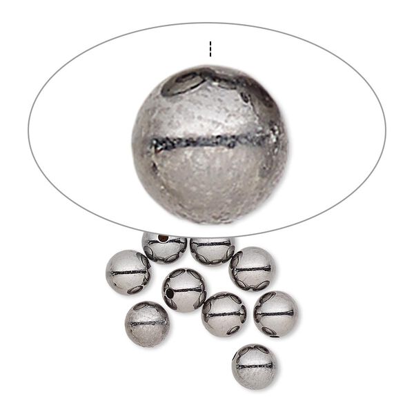 Bead end, gunmetal-plated brass, 5mm half-drilled round. Sold per pkg of 100. image number 0