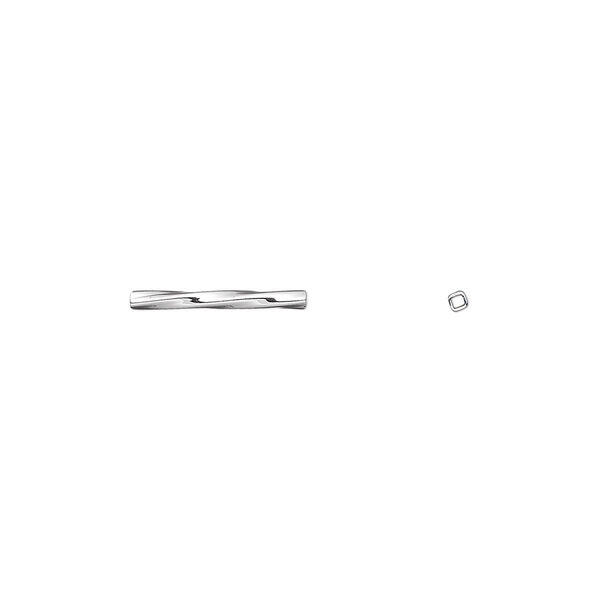 Bead, silver-plated brass, 13x1mm twisted square tube. Sold per pkg of 20. image number 0