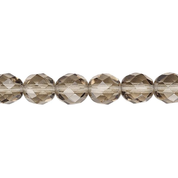 Bead, Czech fire-polished glass, translucent smoke, 8mm faceted round. Sold per 15-1/2" to 16" strand, approximately 50 beads. image number 0