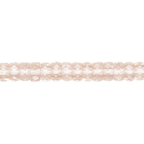 Bead, Czech fire-polished glass, light rose, 6x3mm faceted rondelle. Sold per 15-1/2" to 16" strand. image number 0